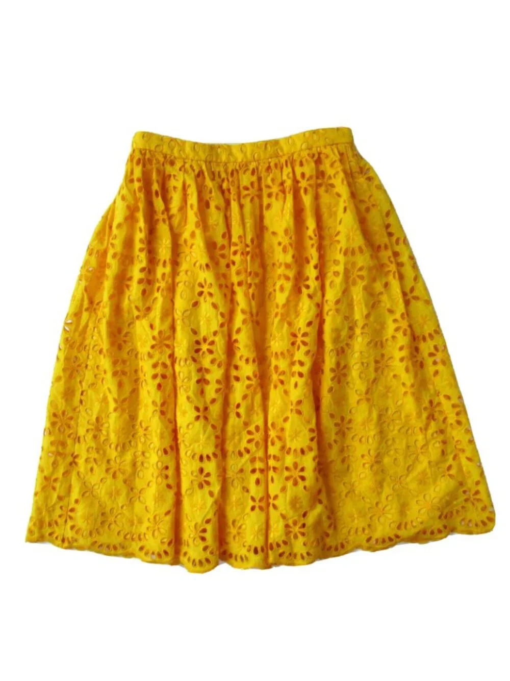 NWT J.Crew Full Midi in Rich Saffron Yellow Embroidered Eyelet A-line Skirt 4